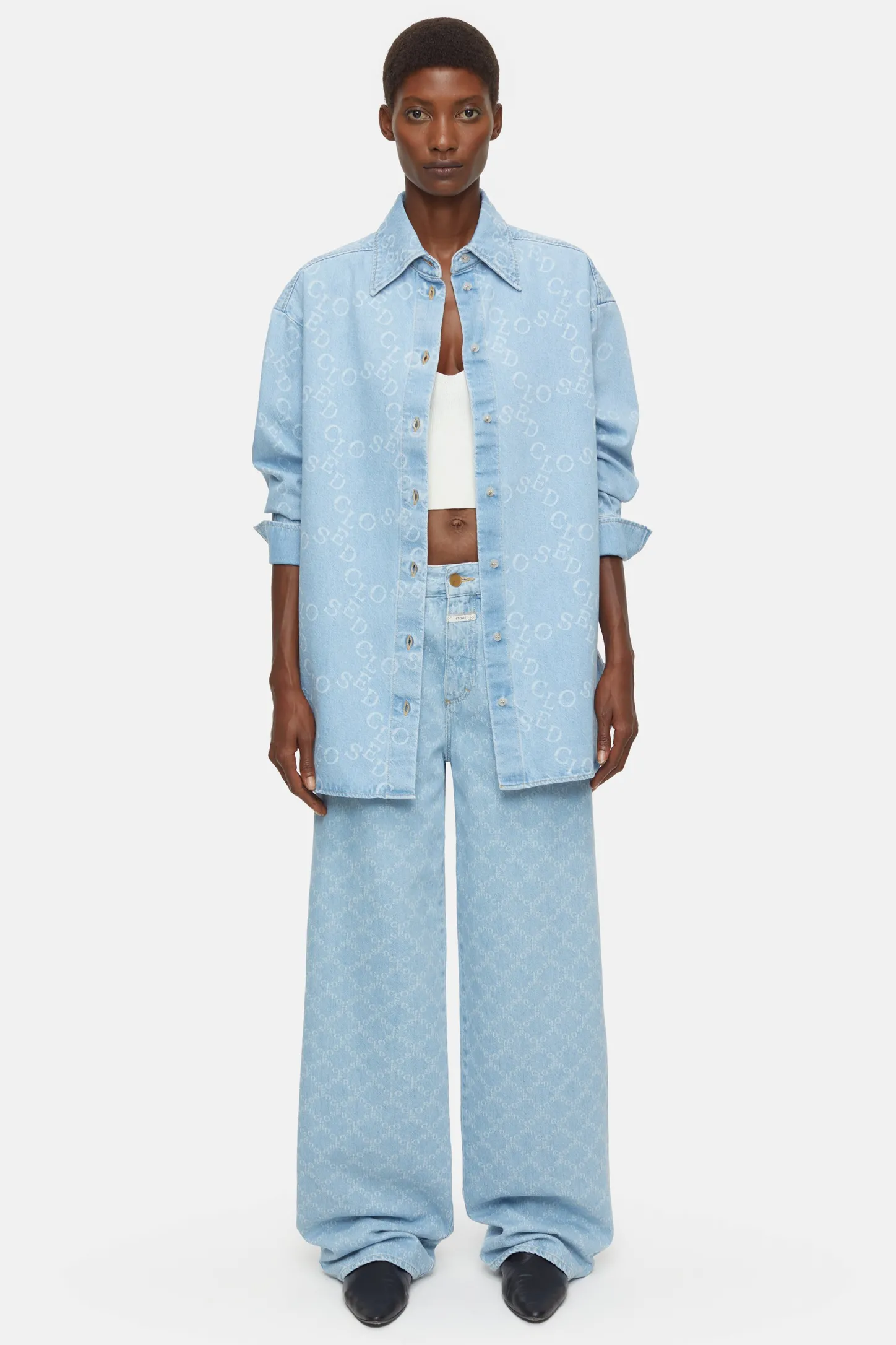 CLOSED Overhemden En Blouses>Denim Overhemd Met Logo Lichtblauw