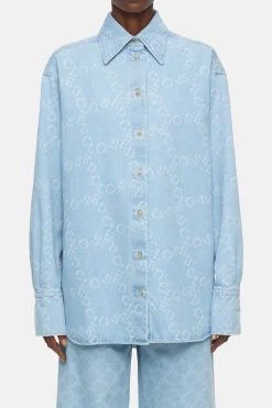 CLOSED Overhemden En Blouses>Denim Overhemd Met Logo Lichtblauw