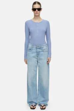 CLOSED T-Shirts>Geribbelde Lange Mouw Blauwe Horizon