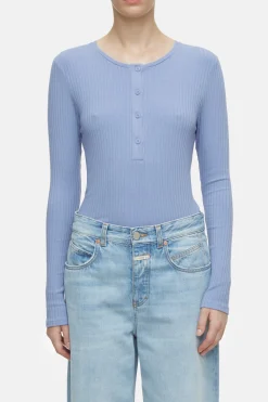 CLOSED T-Shirts>Geribbelde Lange Mouw Blauwe Horizon