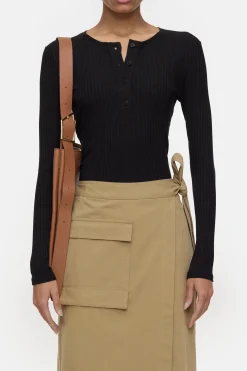 CLOSED T-Shirts>Geribbelde Lange Mouw Zwart