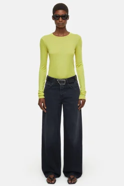 CLOSED T-Shirts>Geribbelde Lange Mouw Primair Geel