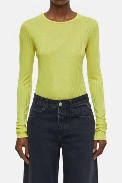 CLOSED T-Shirts>Geribbelde Lange Mouw Primair Geel