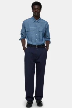 CLOSED Overhemden>Katoenen Chambray-Overhemd Midden Blauw