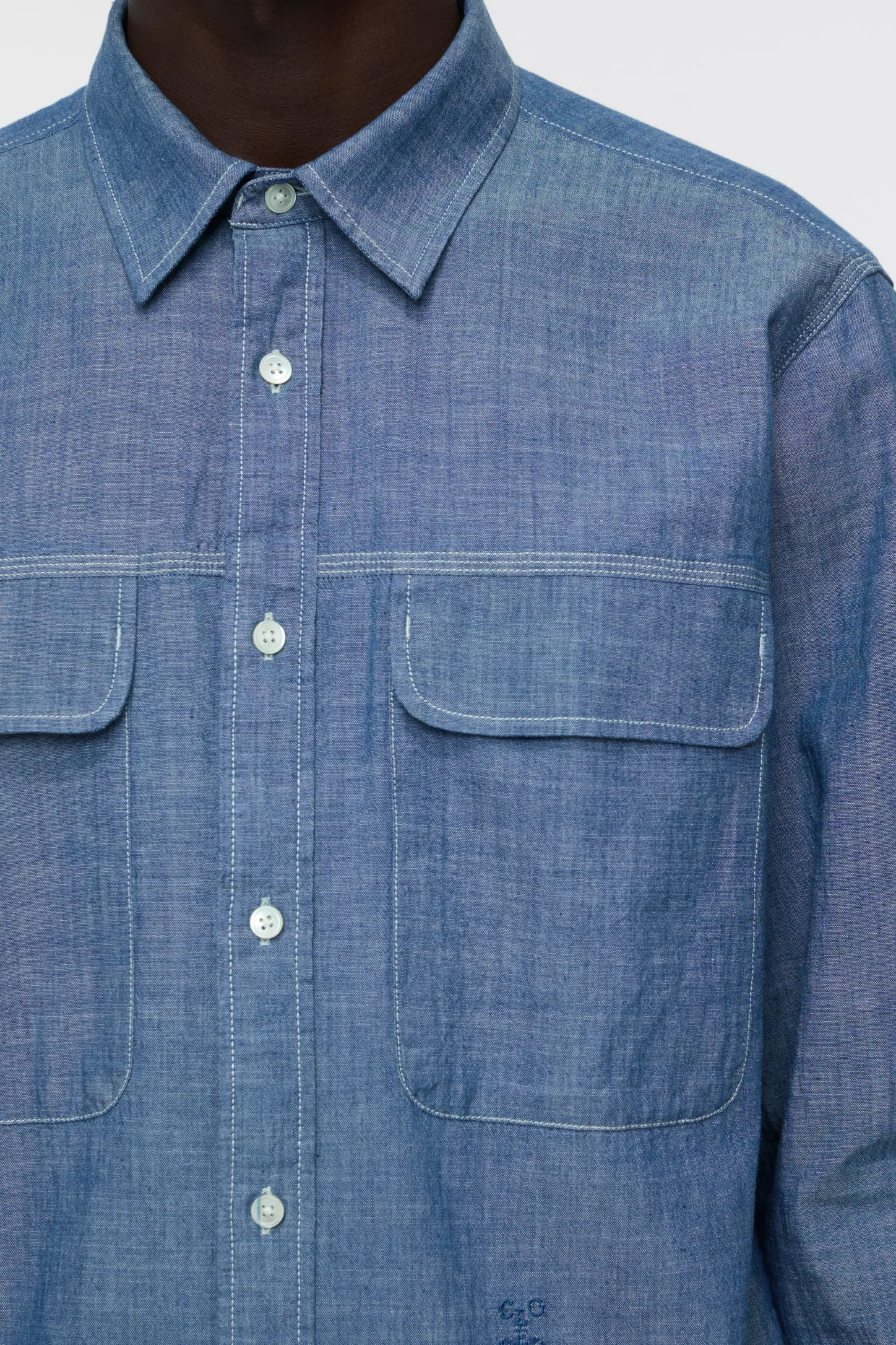 CLOSED Overhemden>Katoenen Chambray-Overhemd Midden Blauw