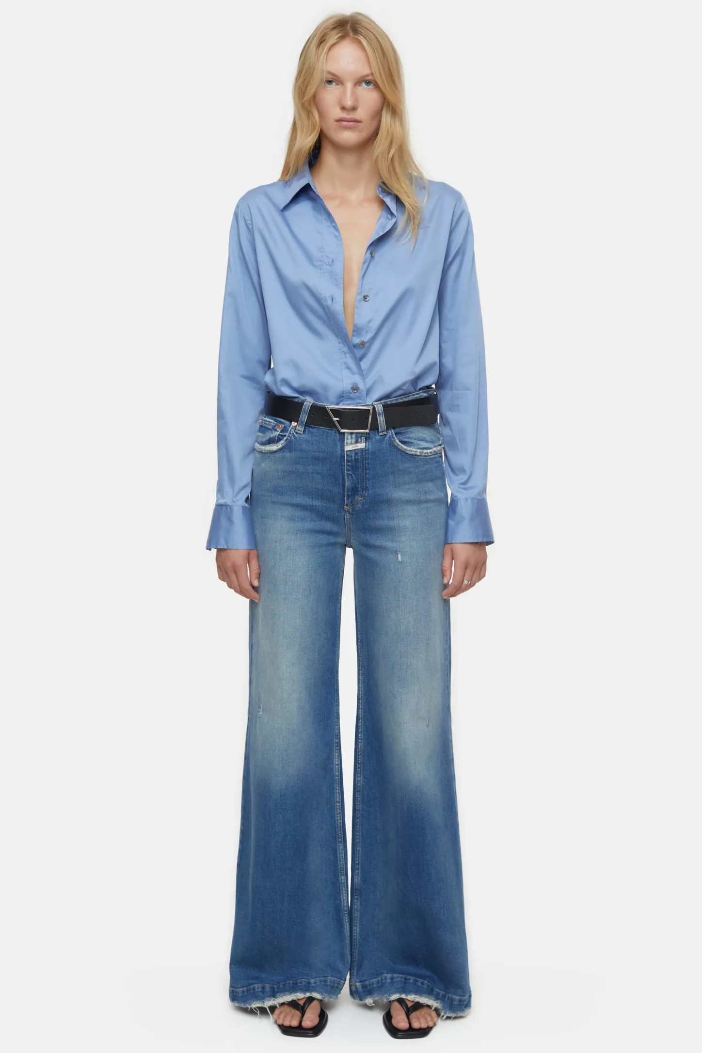CLOSED Overhemden En Blouses>Katoenen Satijnen Blouse Blauwe Horizon