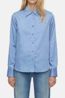 CLOSED Overhemden En Blouses>Katoenen Satijnen Blouse Blauwe Horizon