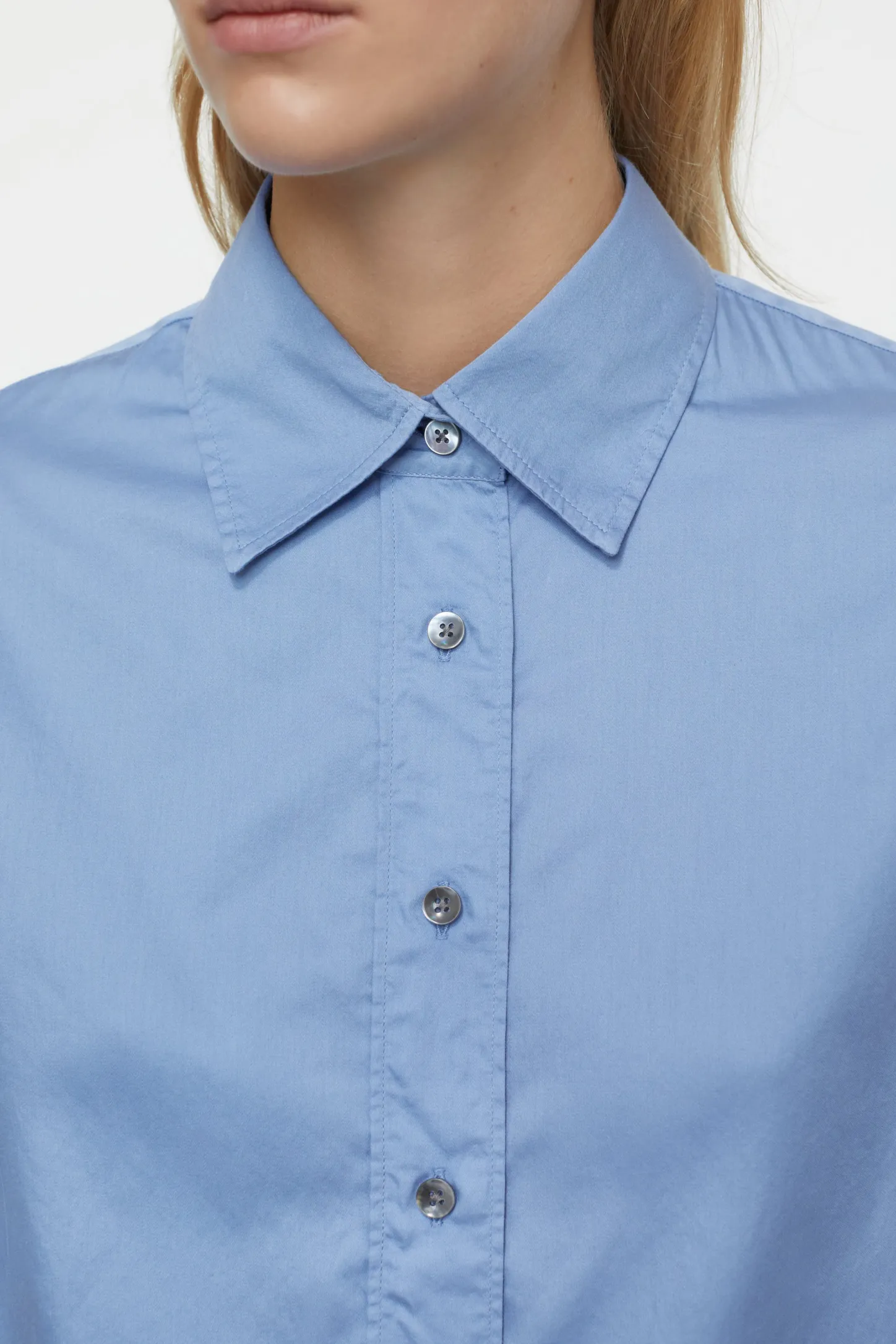 CLOSED Overhemden En Blouses>Katoenen Satijnen Blouse Blauwe Horizon