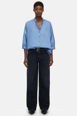 CLOSED Overhemden En Blouses>Katoenen Satijnen Blouse Blauwe Horizon