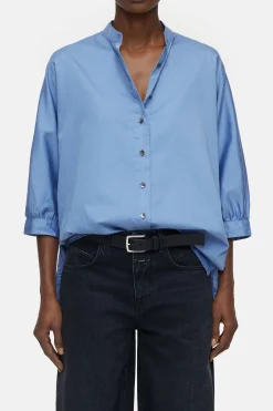 CLOSED Overhemden En Blouses>Katoenen Satijnen Blouse Blauwe Horizon