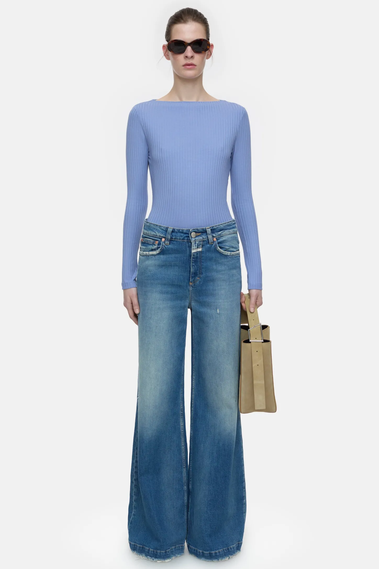 CLOSED T-Shirts>Lange Mouw Met Hoge Kraag Blauwe Horizon