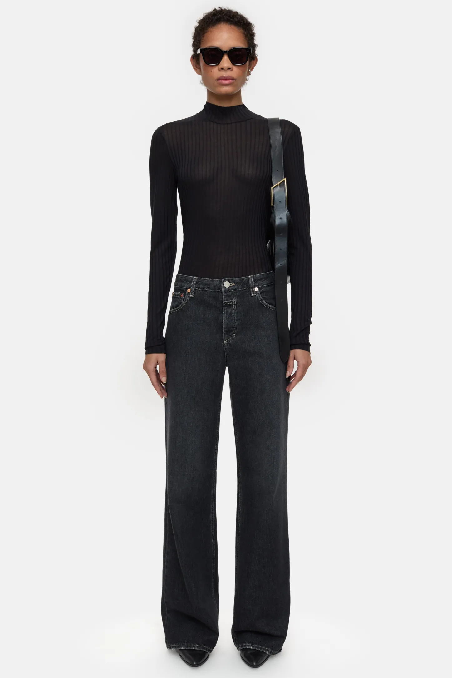 CLOSED T-Shirts>Lange Mouw Met Kraag Zwart