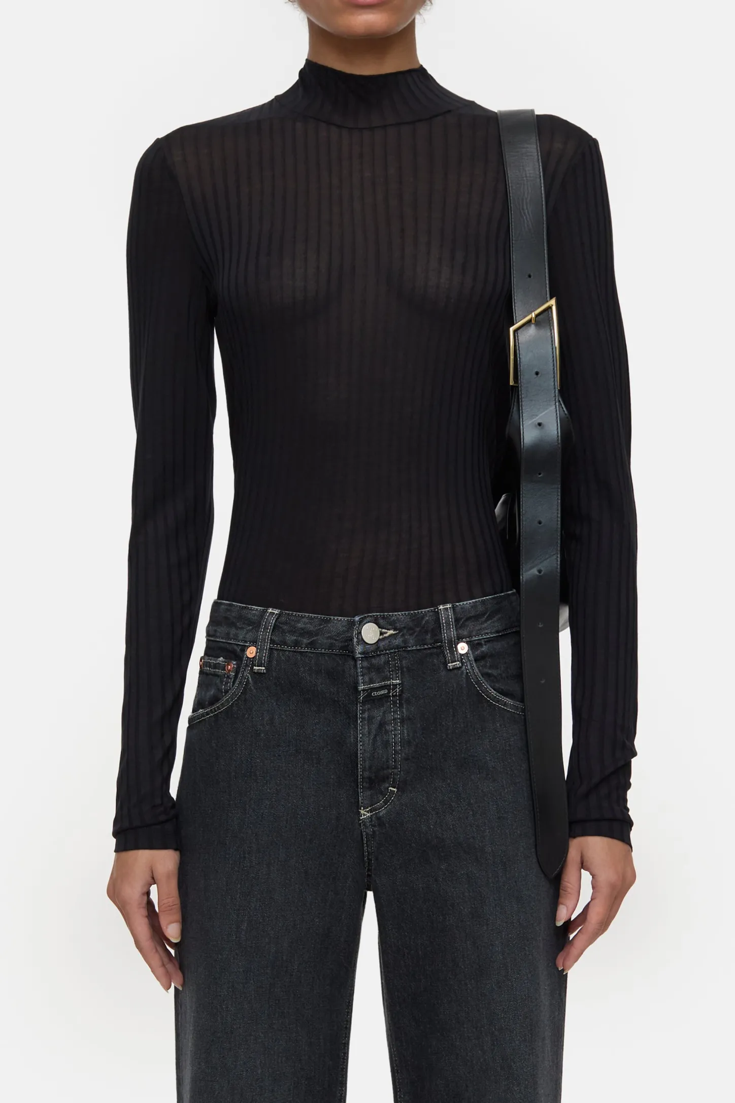 CLOSED T-Shirts>Lange Mouw Met Kraag Zwart