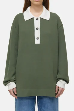 CLOSED Breisels>Poloshirt In Tweekleurige Look Groen Onkruid
