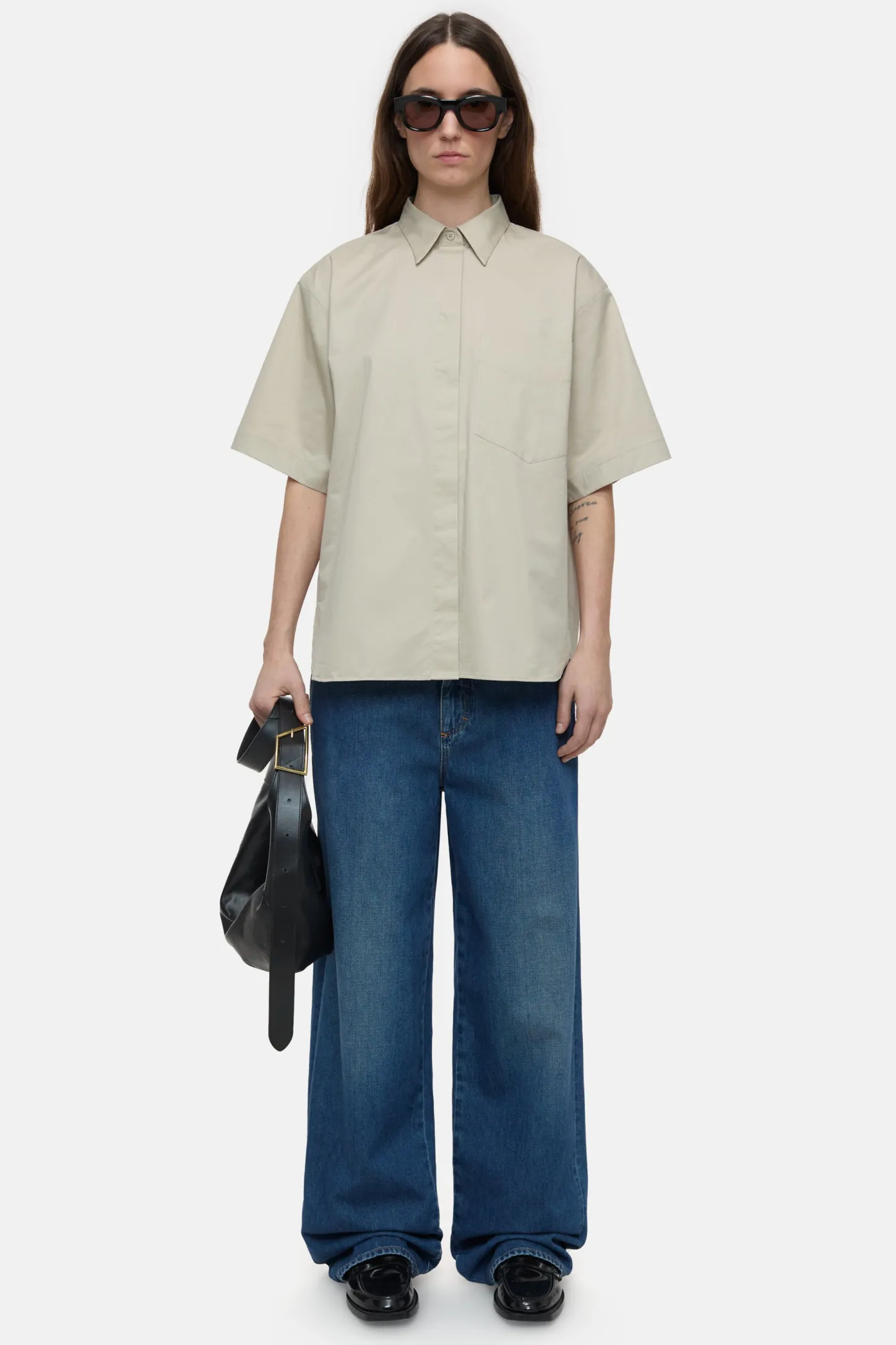 CLOSED Overhemden En Blouses>Poplin Blouse Met Korte Mouwen Aangespoelde Kust