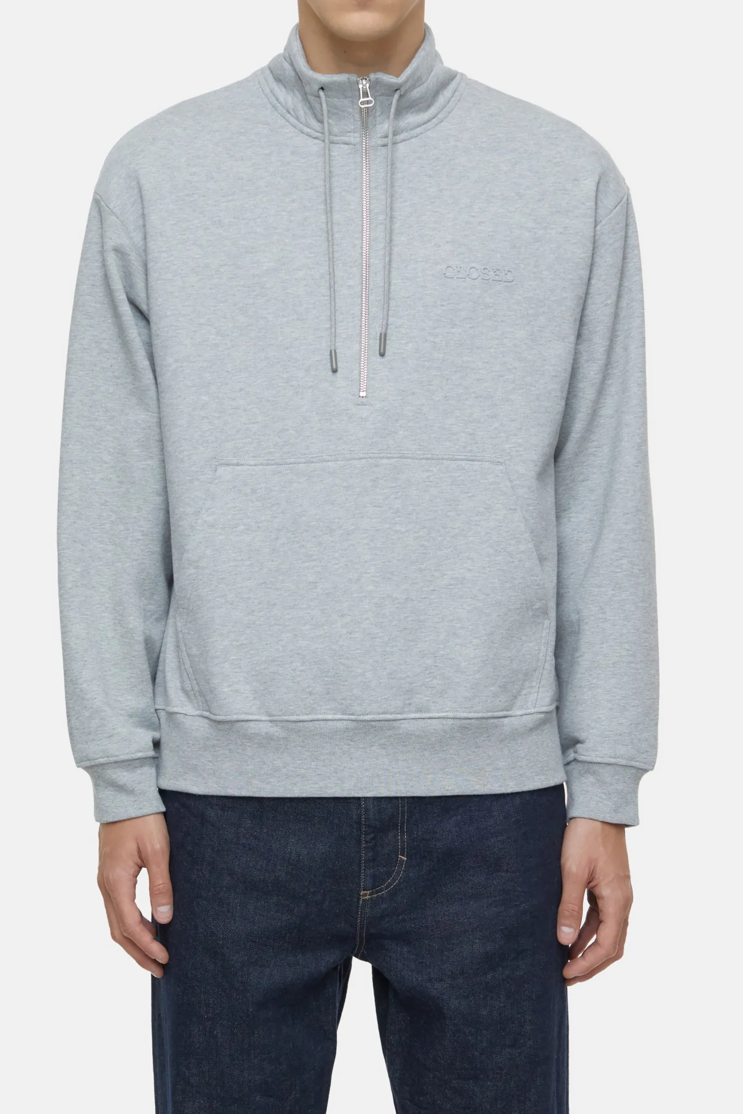 CLOSED Sweatshirts>Sweatshirt Met Halve Rits Lichtgrijs Gemeleerd