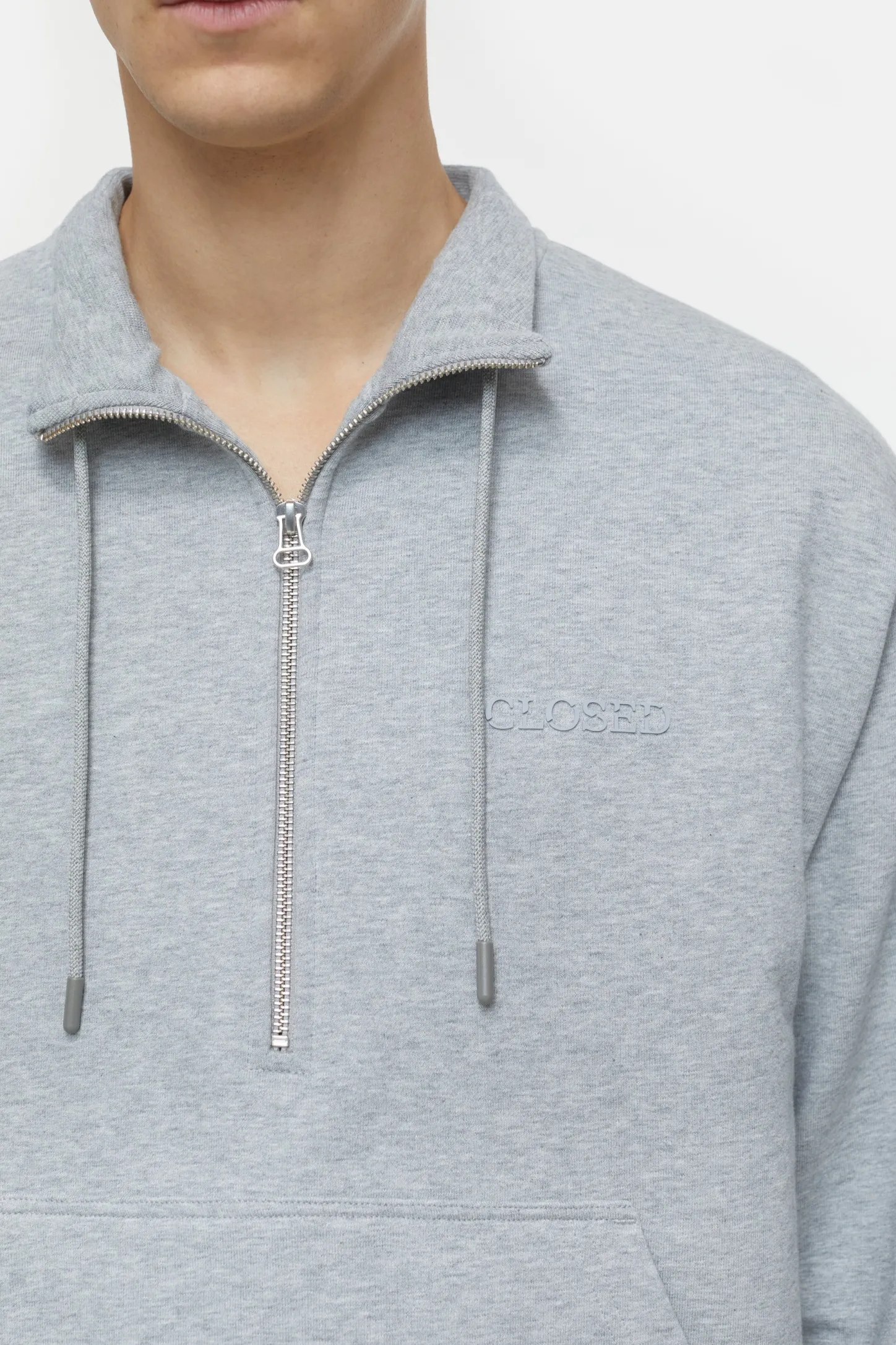 CLOSED Sweatshirts>Sweatshirt Met Halve Rits Lichtgrijs Gemeleerd