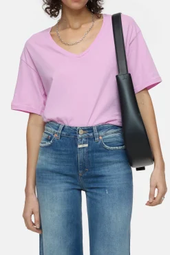 CLOSED T-Shirts>T-Shirt Met V-Hals Roze Pony