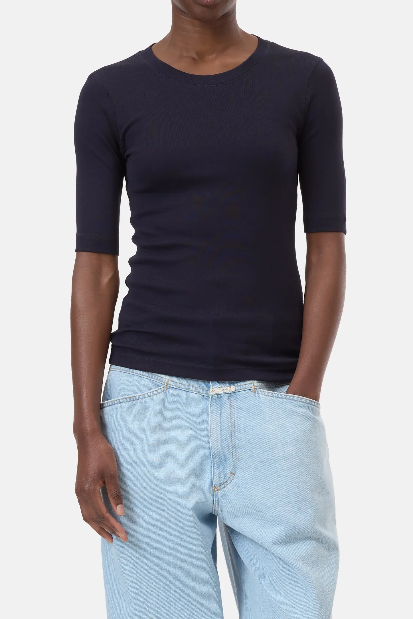 CLOSED T-Shirts>T-Shirt Van Katoen En Modaal Donkere Nacht