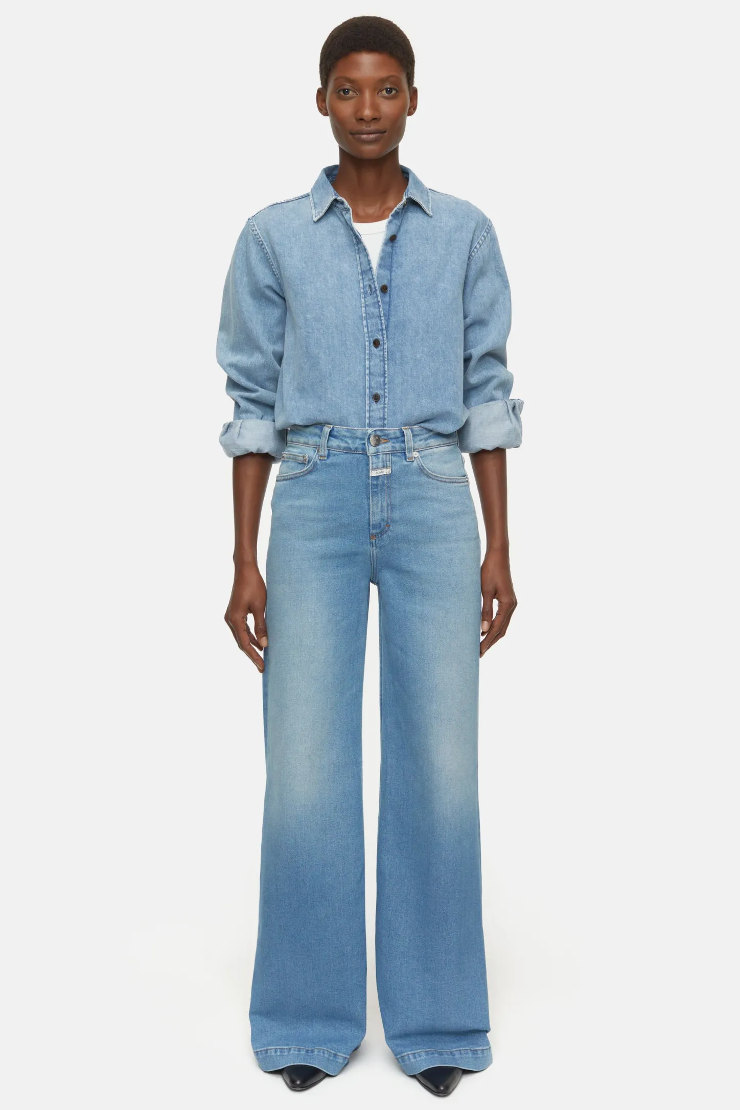 CLOSED Lange Denim>Wijde Jeans - Stijlnaam Glow-Up Midden Blauw